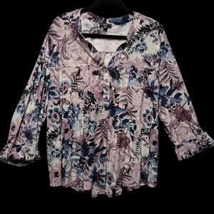 Cocomo woman purple floral casual blouse cottagecore fairy 3/4 sleeve size 3x